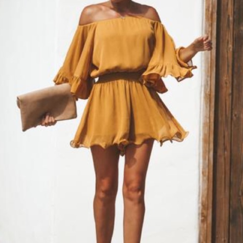 Mustard Off The Shoulder Romper